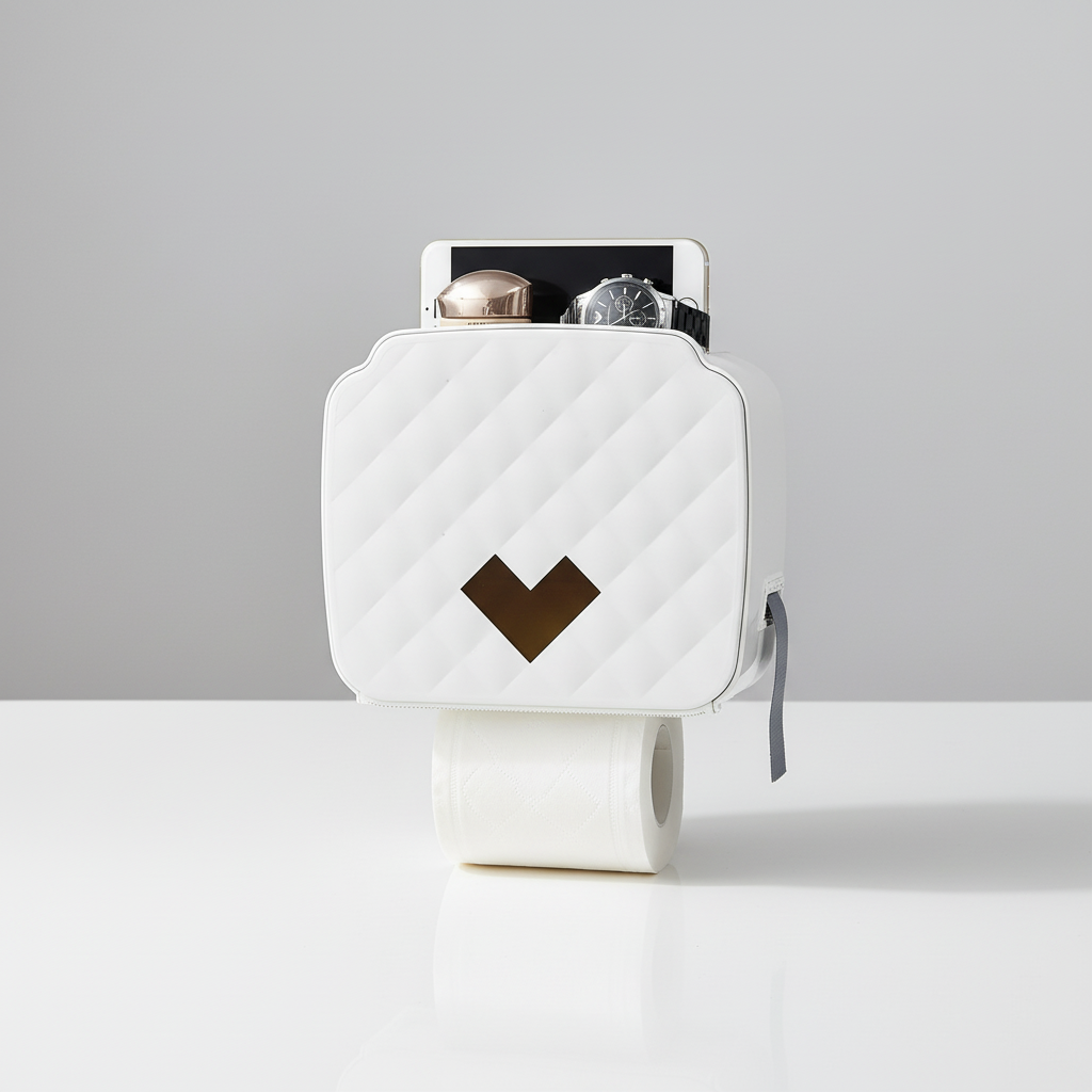 Toilet Paper Holder with Shelf - Safe Roll Dispenser