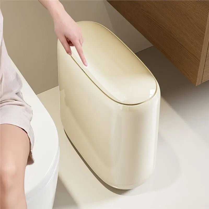 Narrow Profile Waste Bin, Durable Plastic, Moisture-Resistant, Manual Lid
