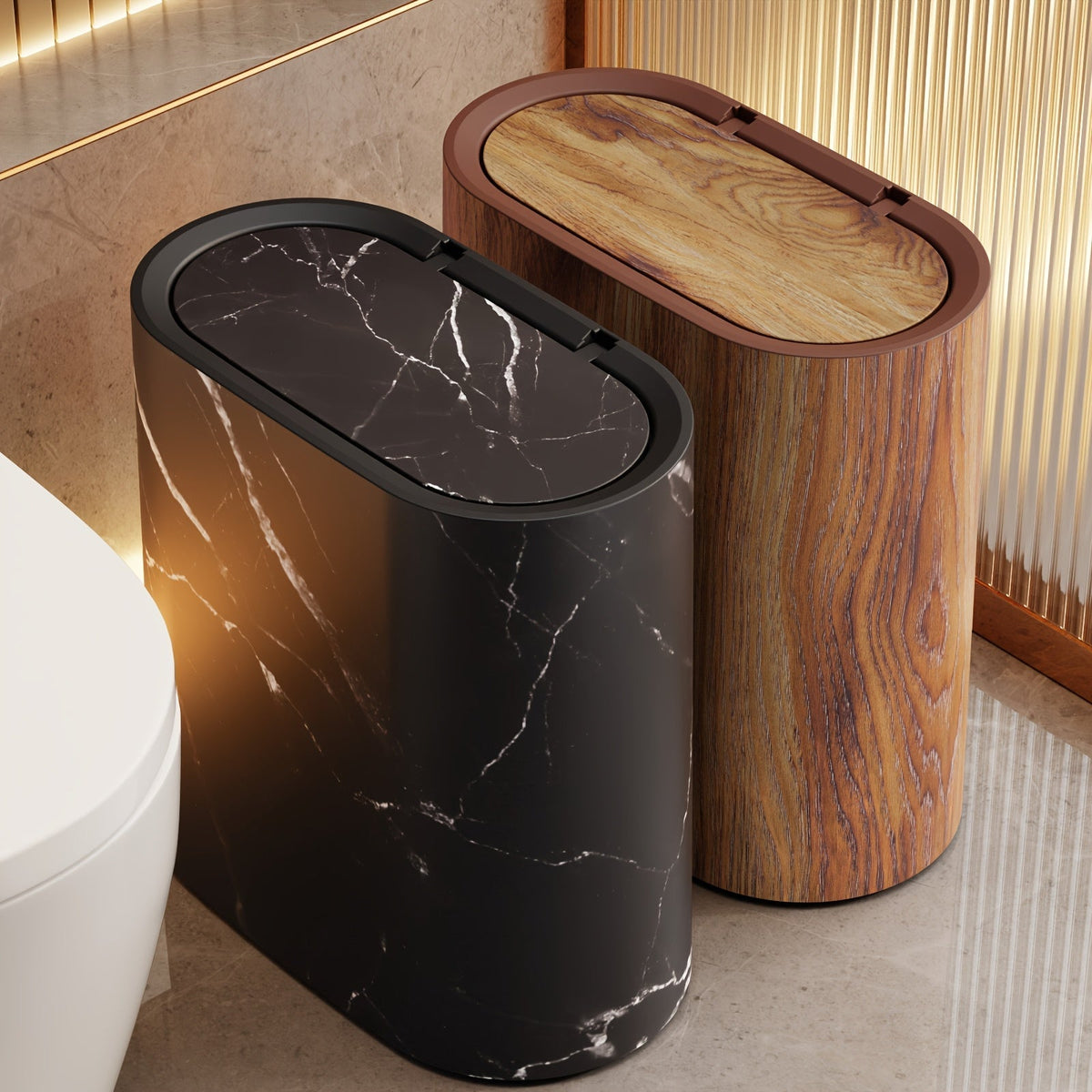 Elegant Oval Waste Bin with Stylish Marble Finish