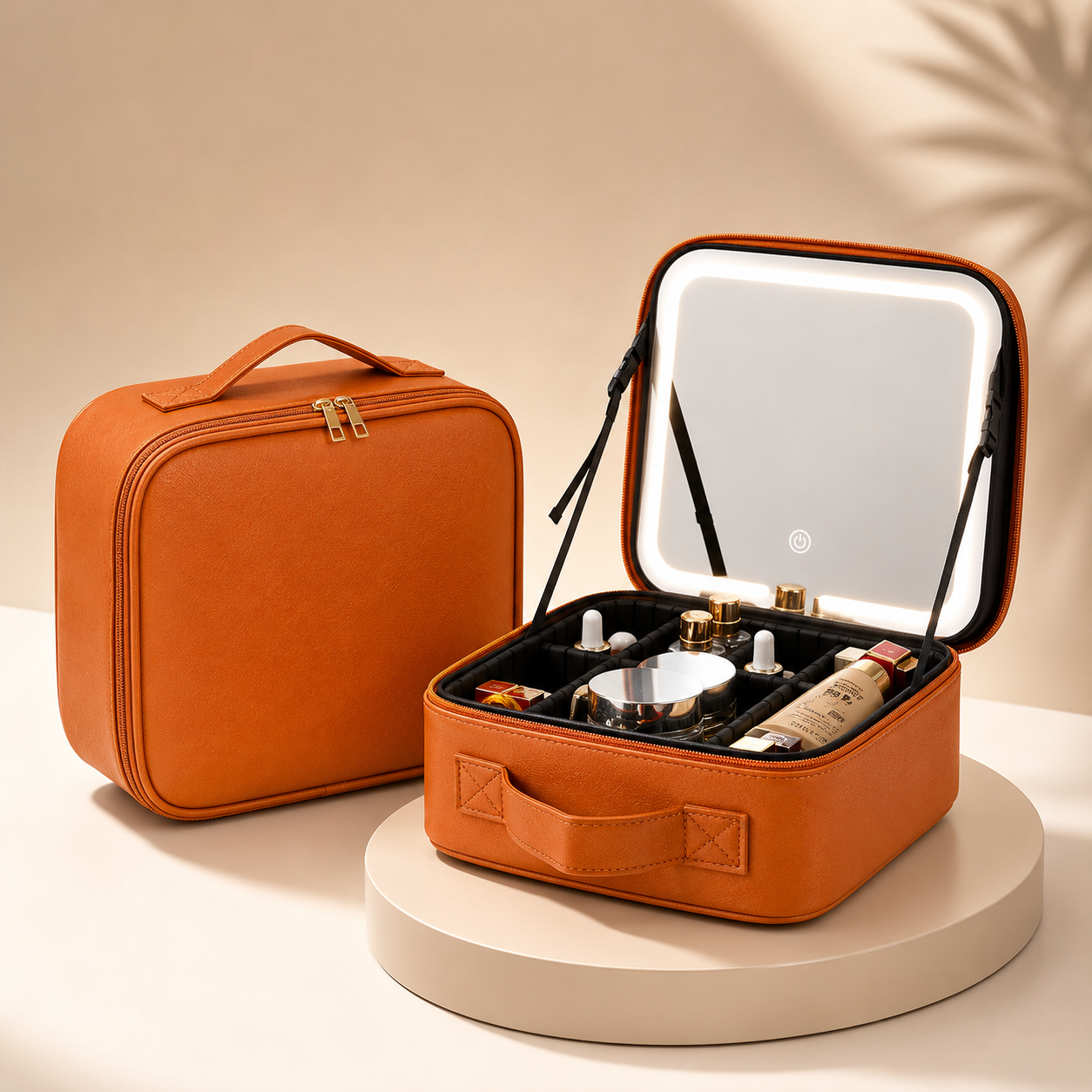 Chic Travel Cosmetic Organizer with LED Mirror & Customizable Dividers