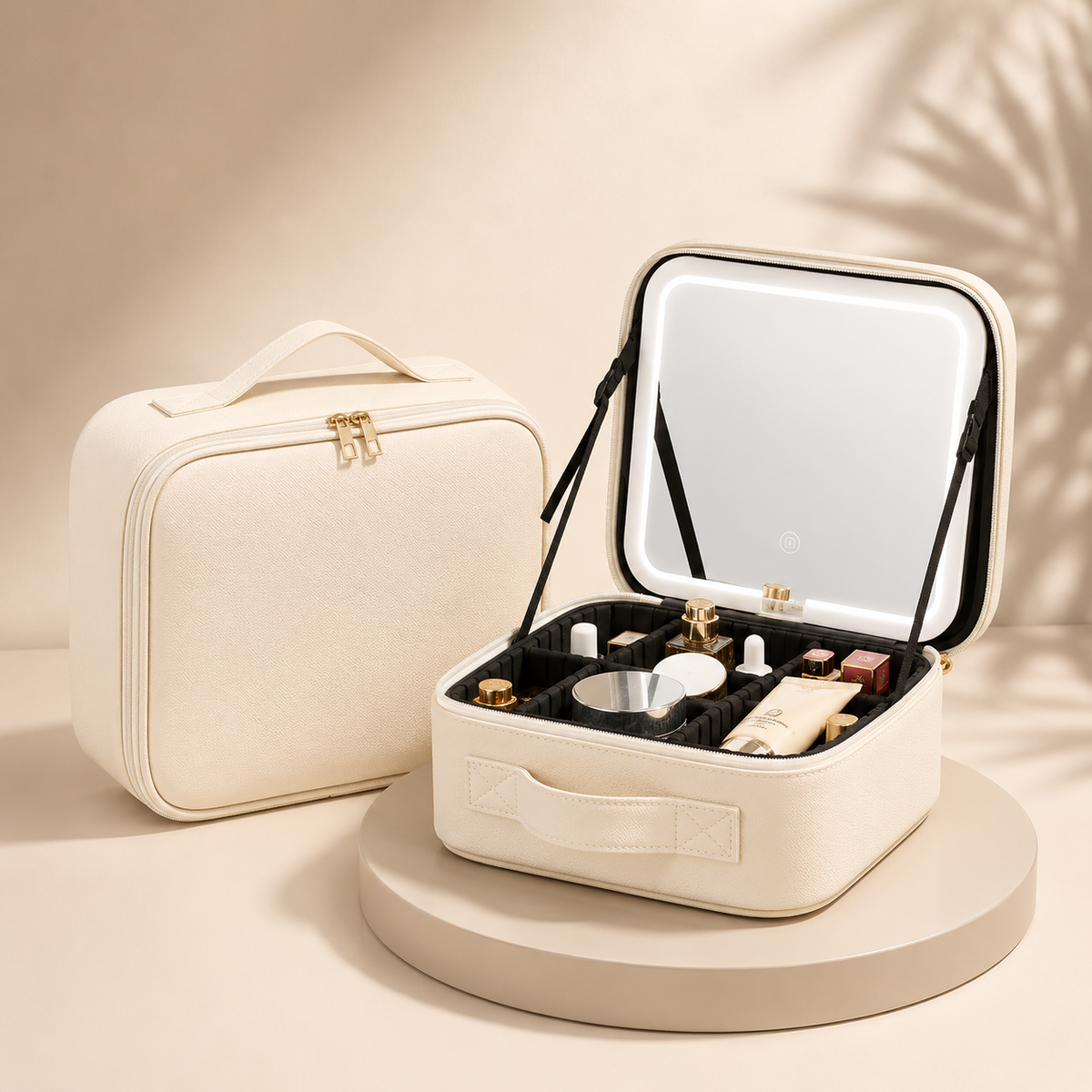 Chic Travel Cosmetic Organizer with LED Mirror & Customizable Dividers