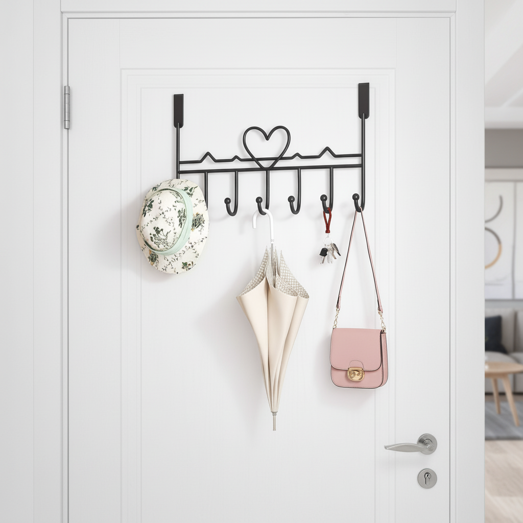 Door-Mounted Metal Hook for Wardrobe Hanging