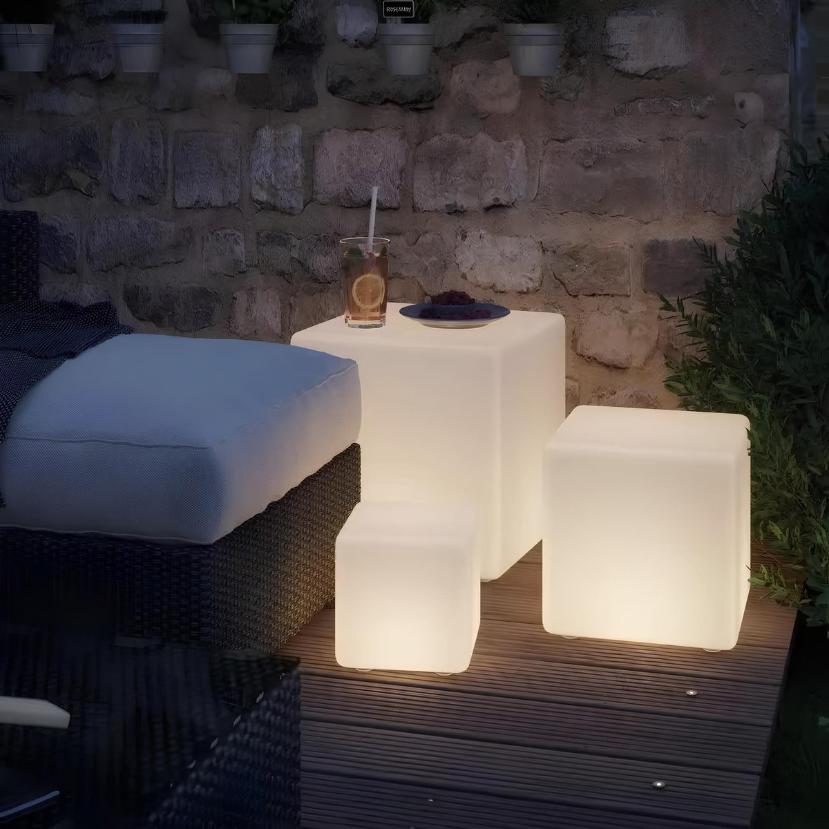Illuminated Cube Planter - Garden Lighting