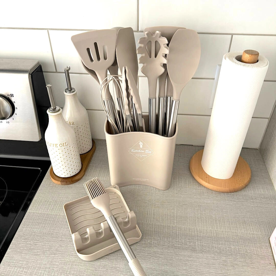 Essential Kitchen Tool Collection | Heat-Resistant Silicone Utensils with Storage Container
