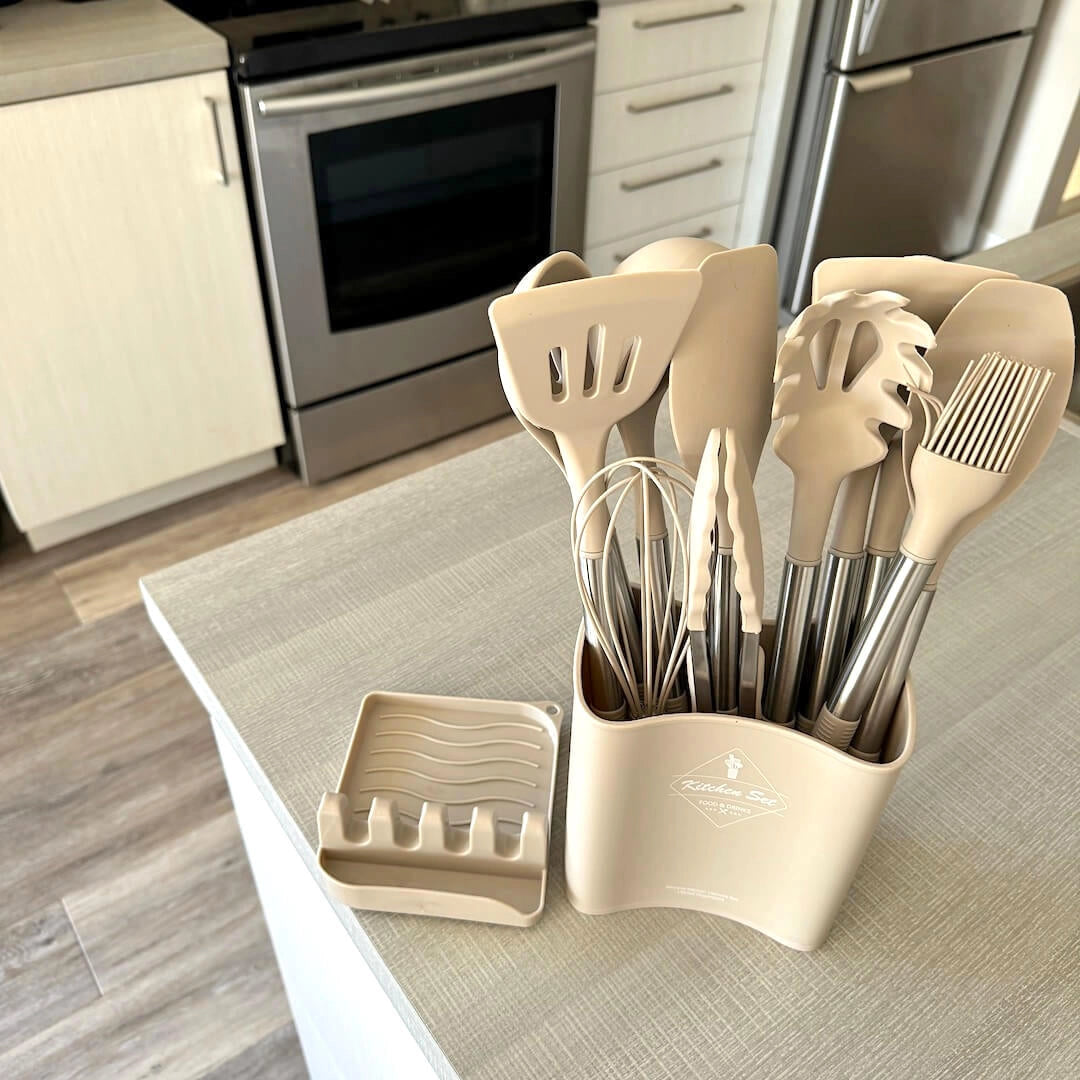 Essential Kitchen Tool Collection | Heat-Resistant Silicone Utensils with Storage Container