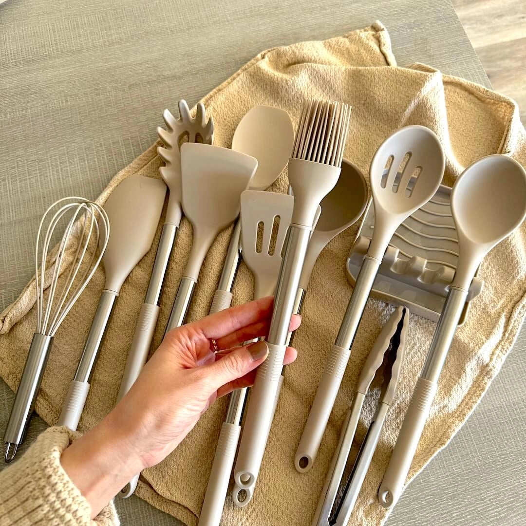 Essential Kitchen Tool Collection | Heat-Resistant Silicone Utensils with Storage Container