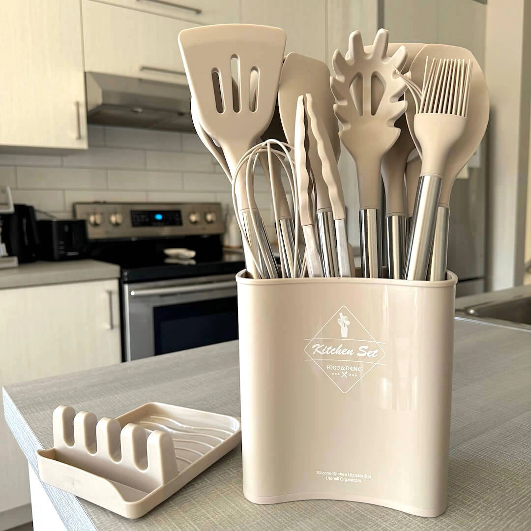Essential Kitchen Tool Collection | Heat-Resistant Silicone Utensils with Storage Container