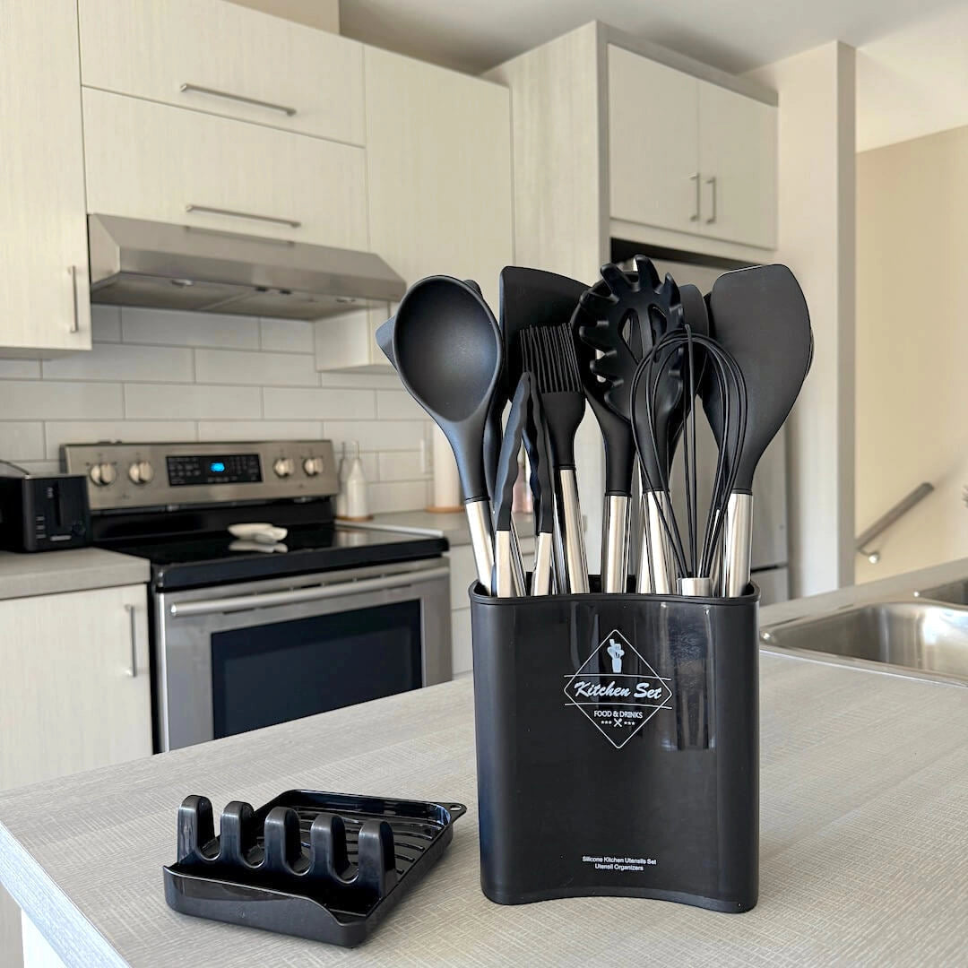Essential Kitchen Tool Collection | Heat-Resistant Silicone Utensils with Storage Container