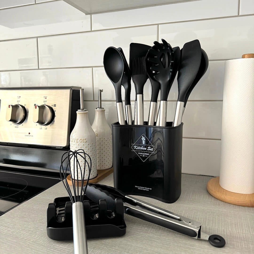 Essential Kitchen Tool Collection | Heat-Resistant Silicone Utensils with Storage Container