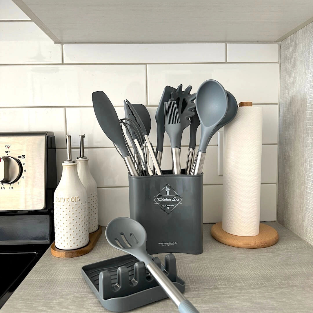 Essential Kitchen Tool Collection | Heat-Resistant Silicone Utensils with Storage Container