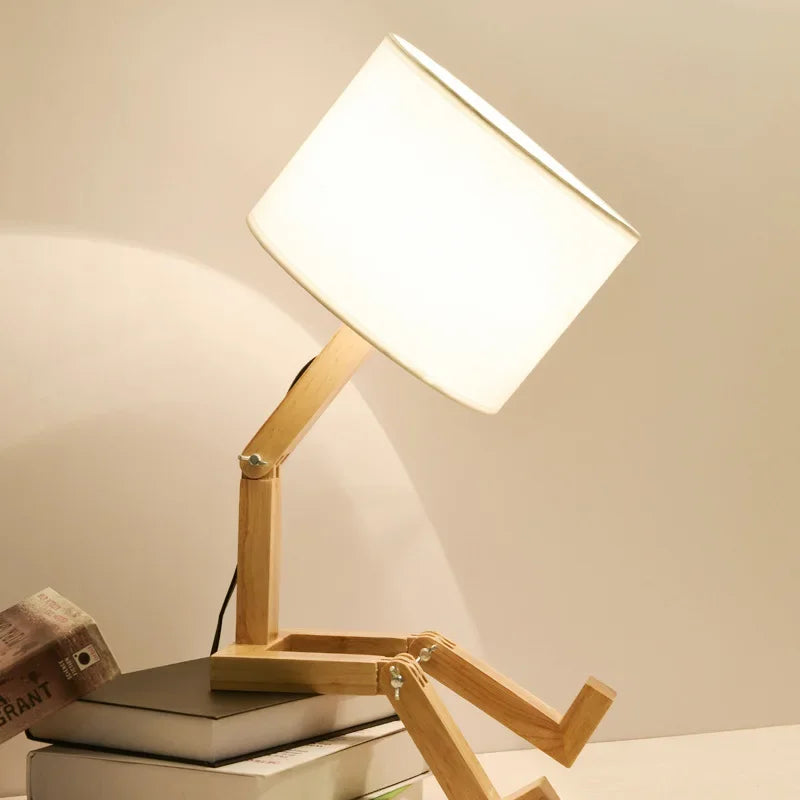Wooden Table Lamp with Adjustable Height