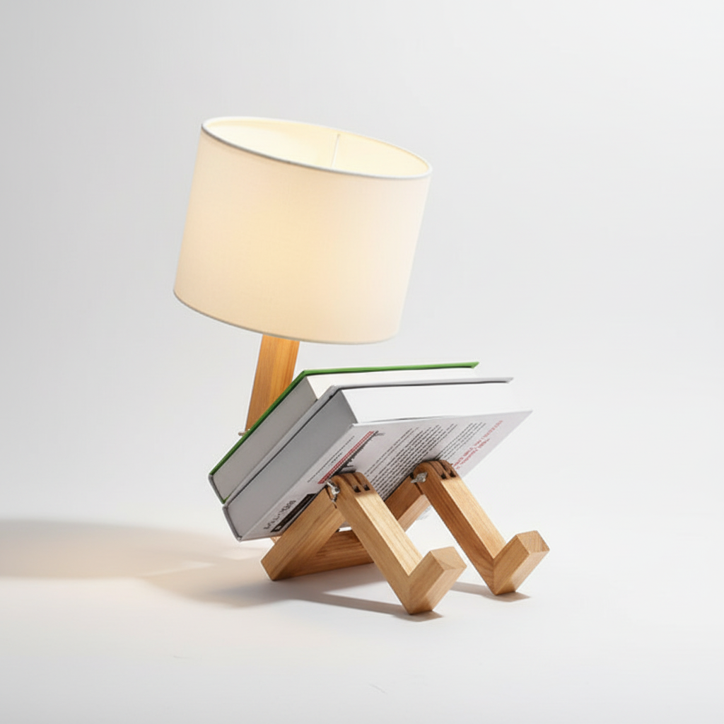 Wooden Table Lamp with Adjustable Height