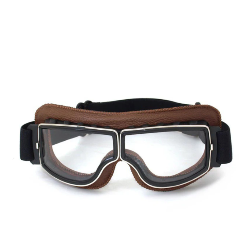 Classic Leather Riding Goggles with Impact-Resistant Lenses