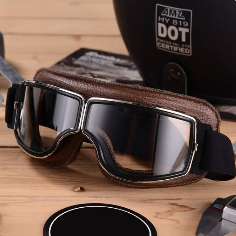 Classic Leather Riding Goggles with Impact-Resistant Lenses