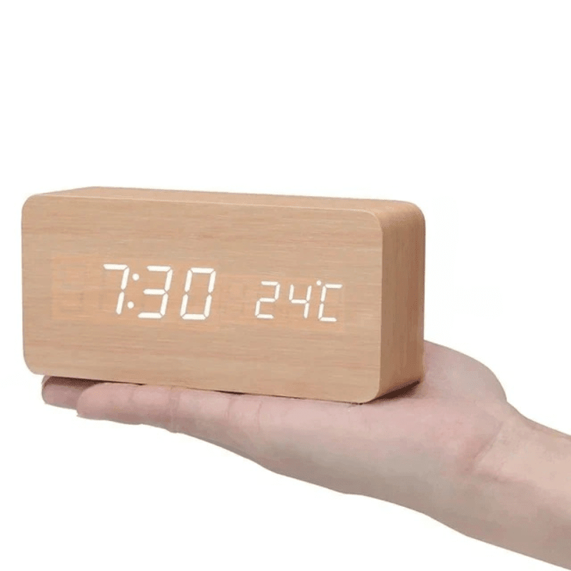 EcoSmart Voice-Controlled Wooden LED Alarm Clock
