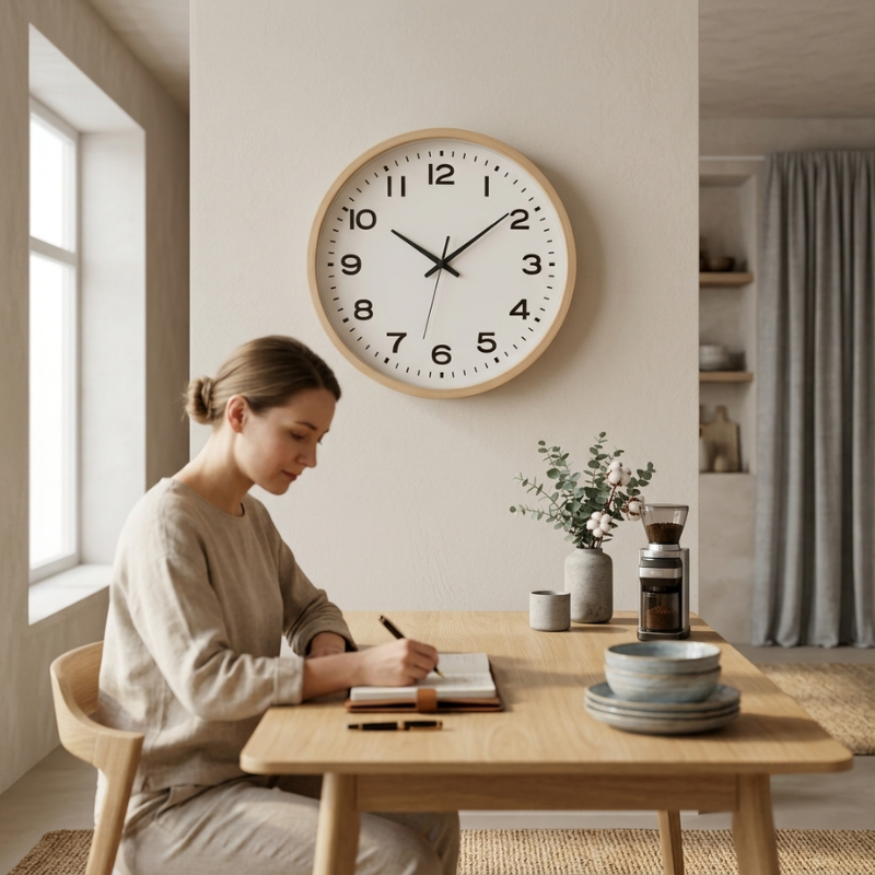 Elegant Wooden Silent Wall Clock with Minimalist Design