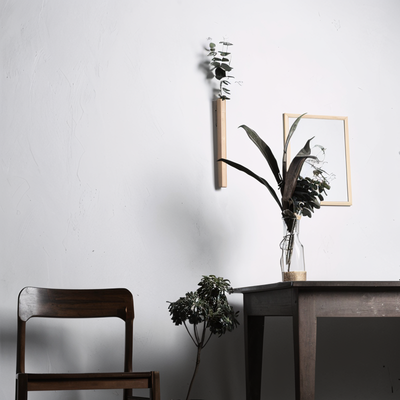 Elegant Wall-Mounted Floral Holder in Rich Walnut & Beech