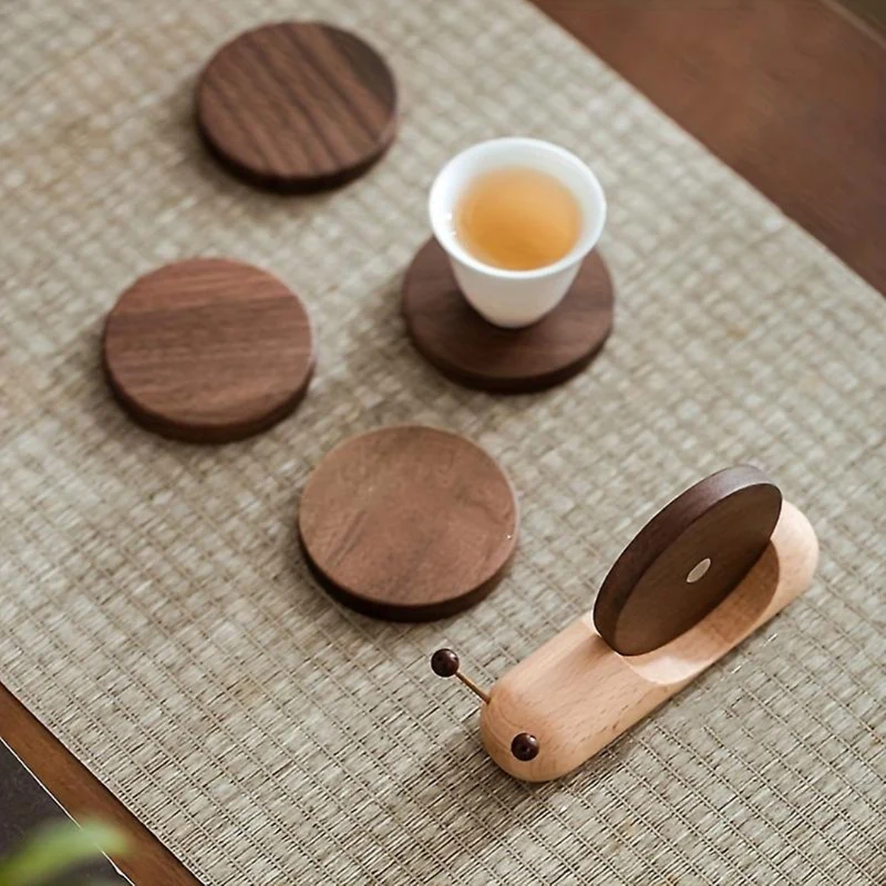 Elegant Stackable Coasters in Natural Walnut Finish