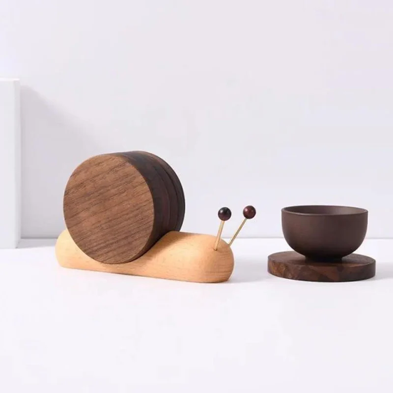Elegant Stackable Coasters in Natural Walnut Finish