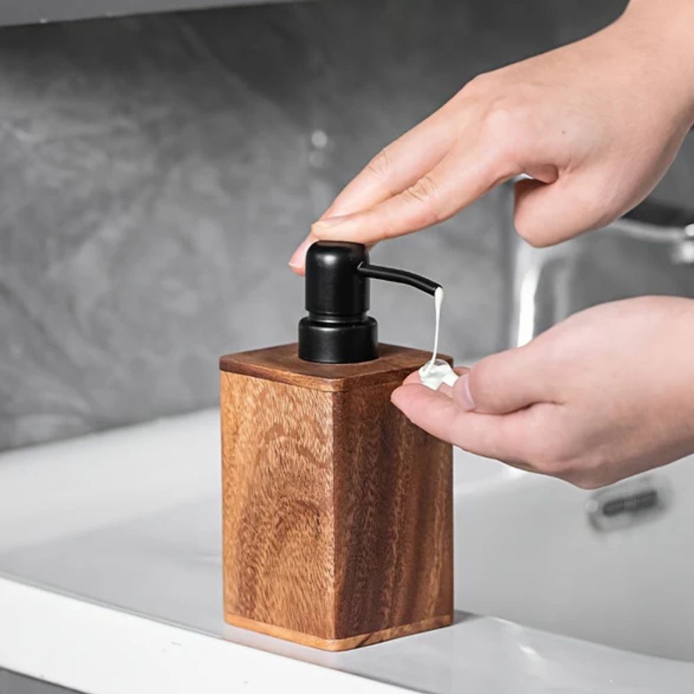 Elegant Walnut Soap Dispenser for Countertop Use