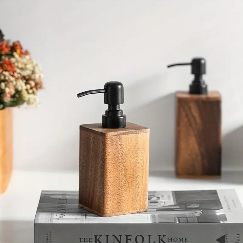 Elegant Walnut Soap Dispenser for Countertop Use