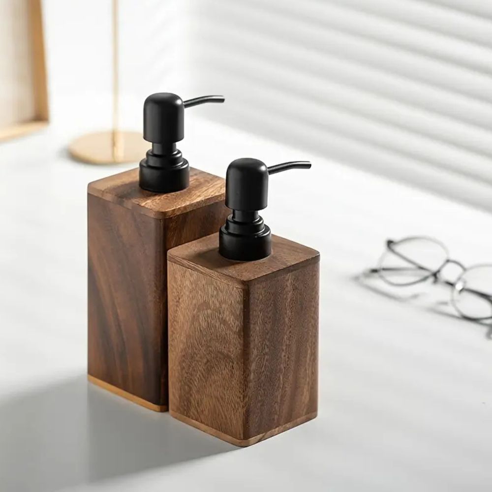 Elegant Walnut Soap Dispenser for Countertop Use