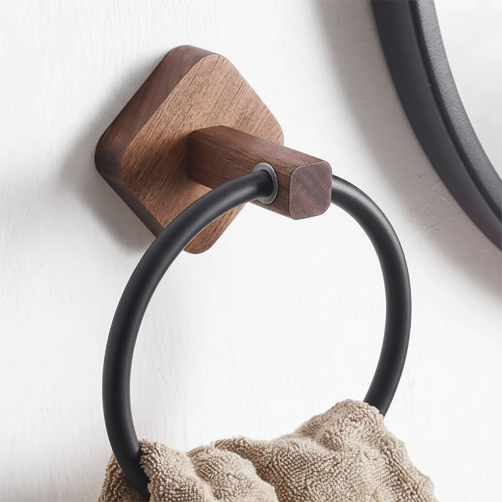 Aluminum and Wood Wall-mounted Towel Holder