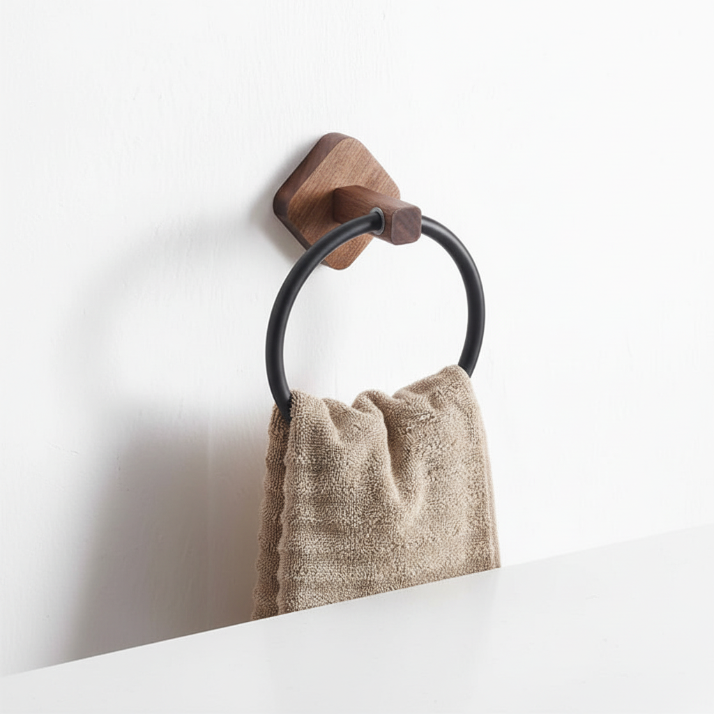 Aluminum and Wood Wall-mounted Towel Holder