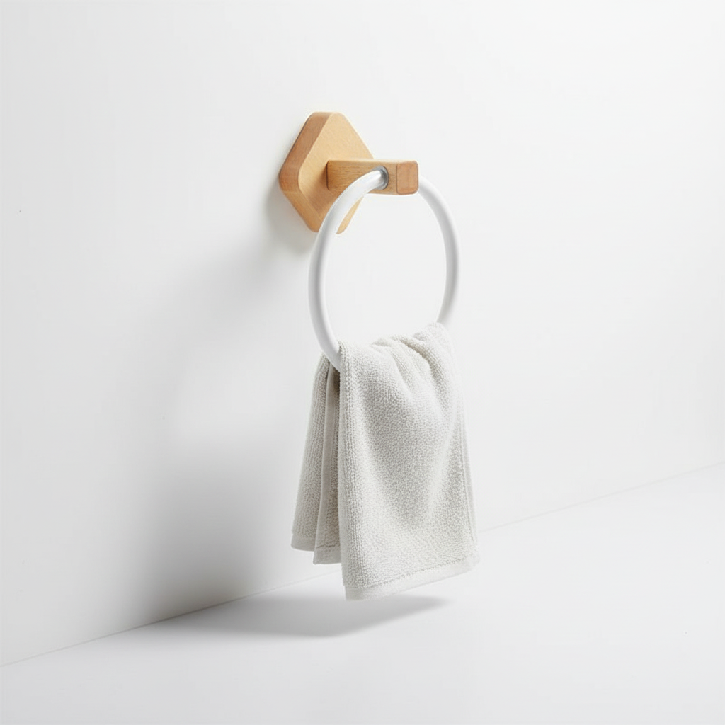 Aluminum and Wood Wall-mounted Towel Holder