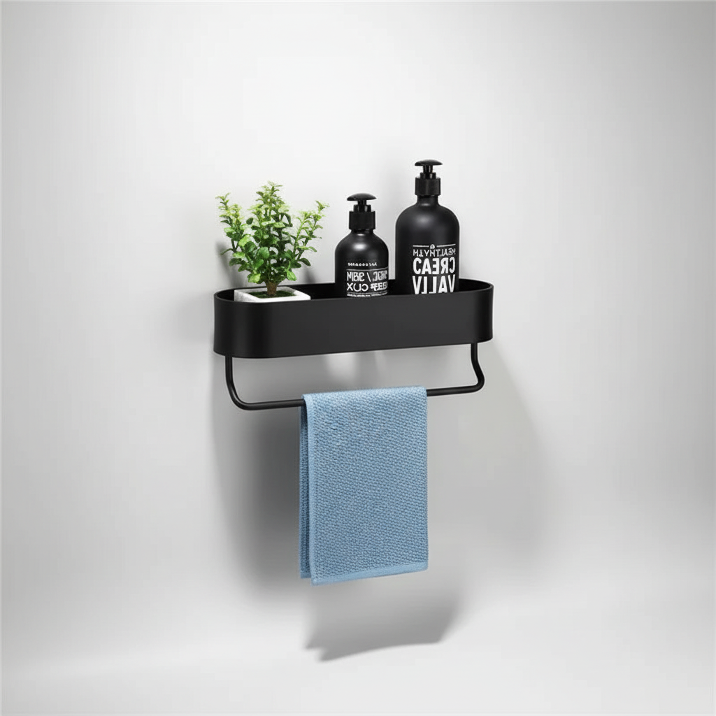 Black Metal Wall Shelf - Bathroom Storage Solution