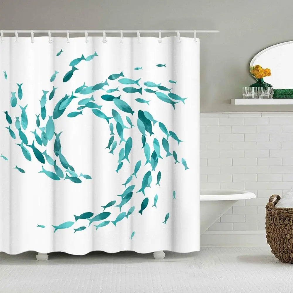 Turquoise Shower Curtain Made of Washable Fabric with Included Hooks