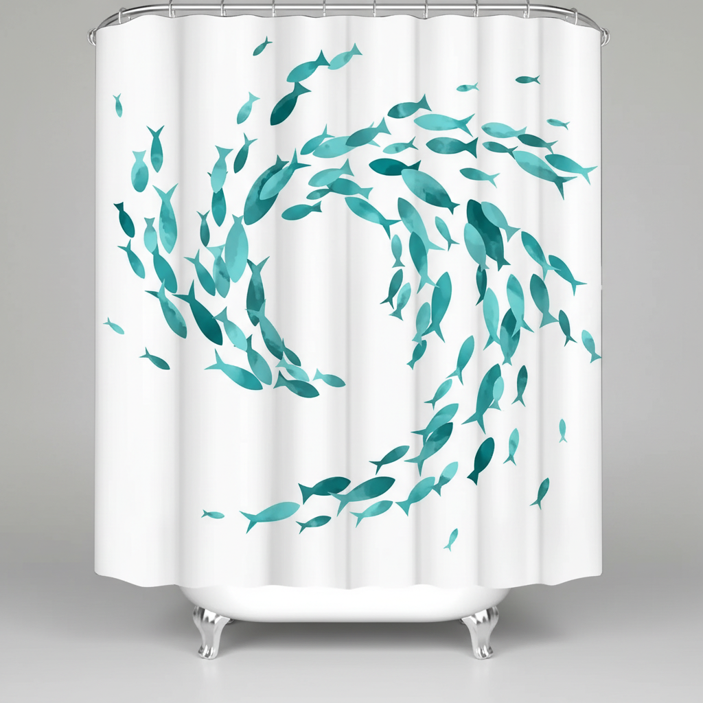 Turquoise Shower Curtain Made of Washable Fabric with Included Hooks