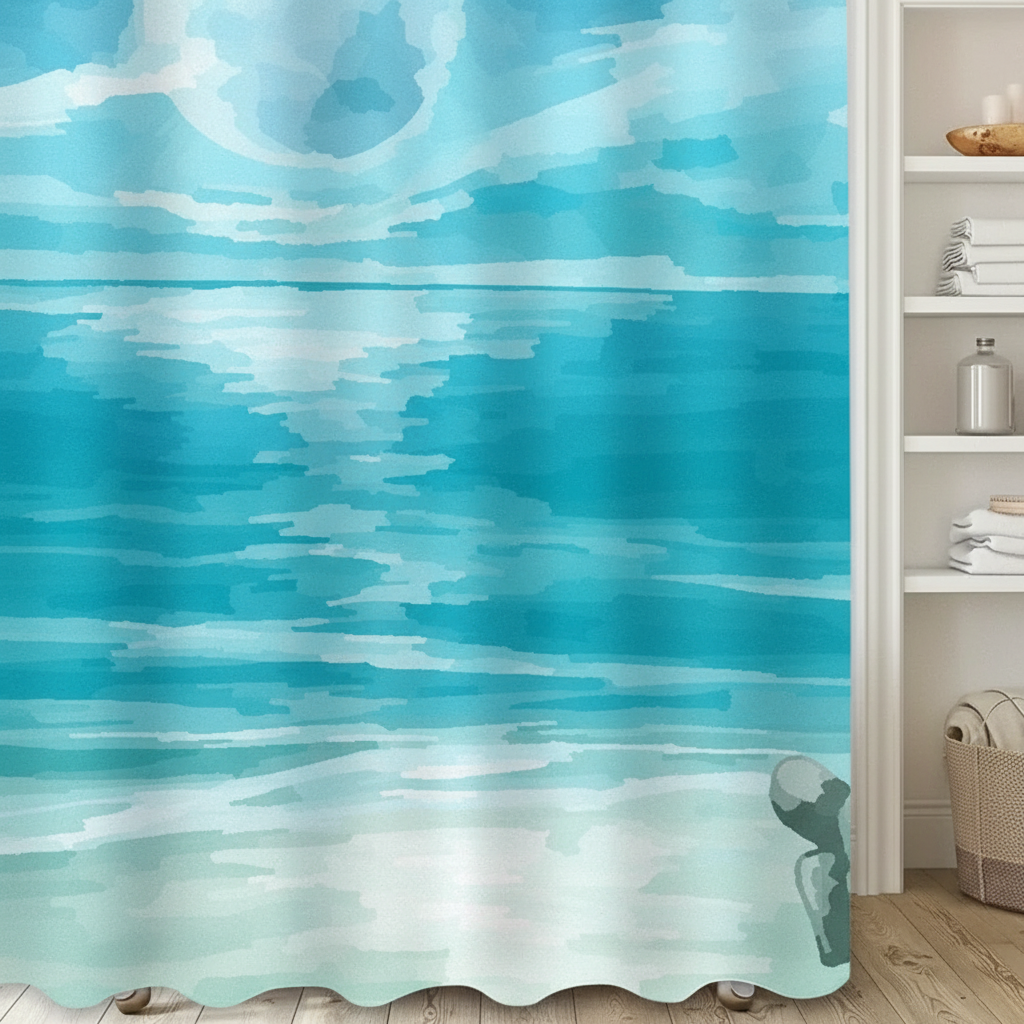 Shower Curtain Fabric with Water-Repellent Design - SeaBlur