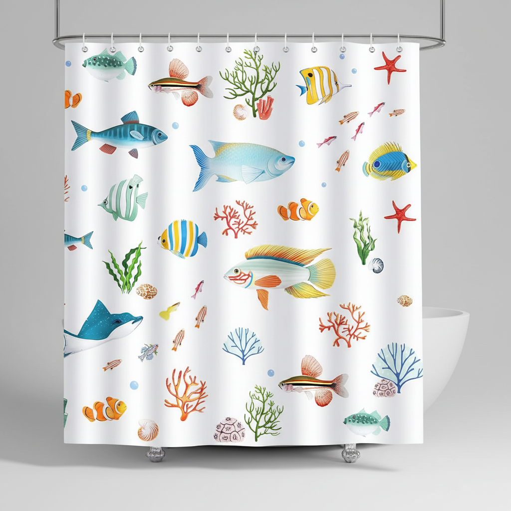 Waterproof Shower Curtain Made of Polyester - Ocean Design