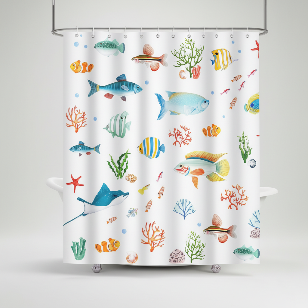 Waterproof Shower Curtain Made of Polyester - Ocean Design