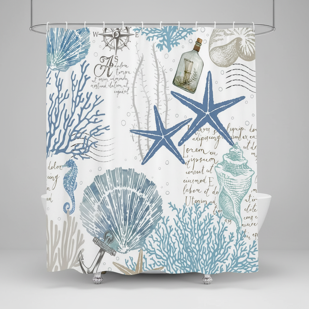 Waterproof Polyester Shower Curtain with Starfish Design