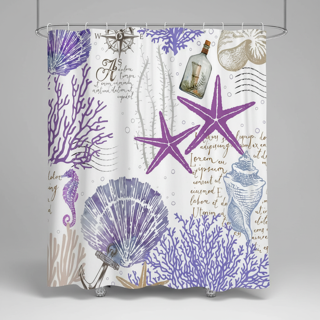 Waterproof Polyester Shower Curtain with Starfish Design