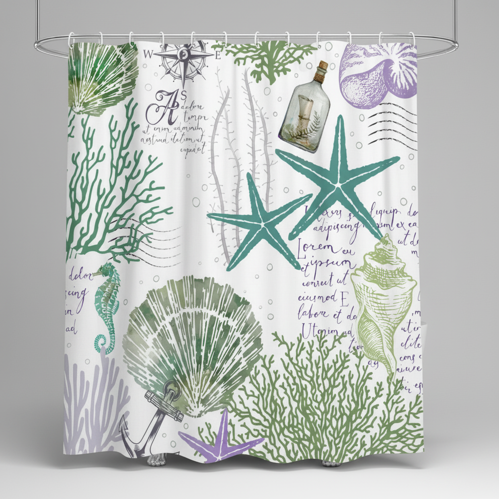 Waterproof Polyester Shower Curtain with Starfish Design