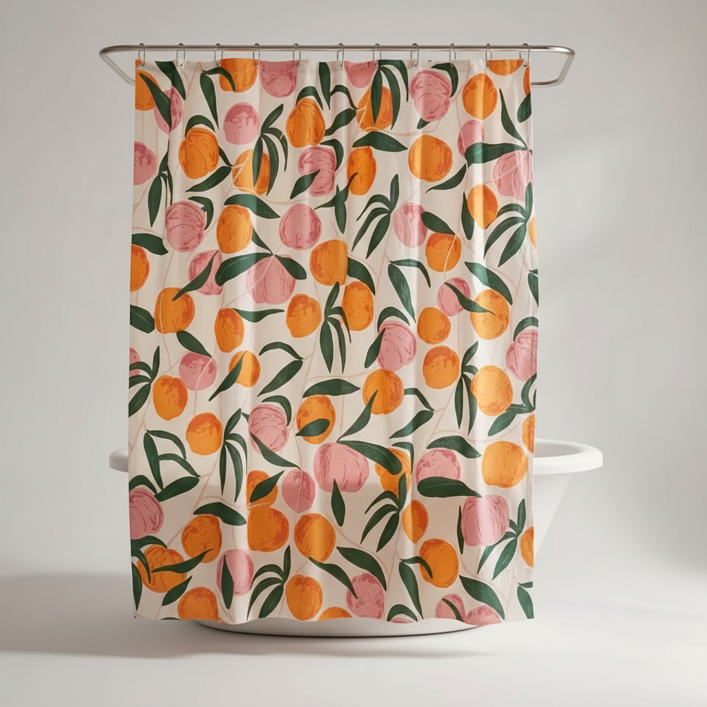 Peach-Colored Water-Resistant Polyester Shower Curtain