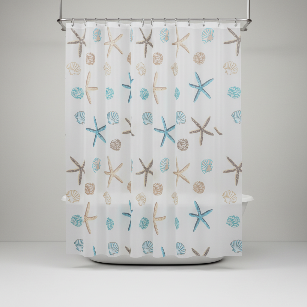 Polyester Waterproof Shower Curtain - Coastal Design