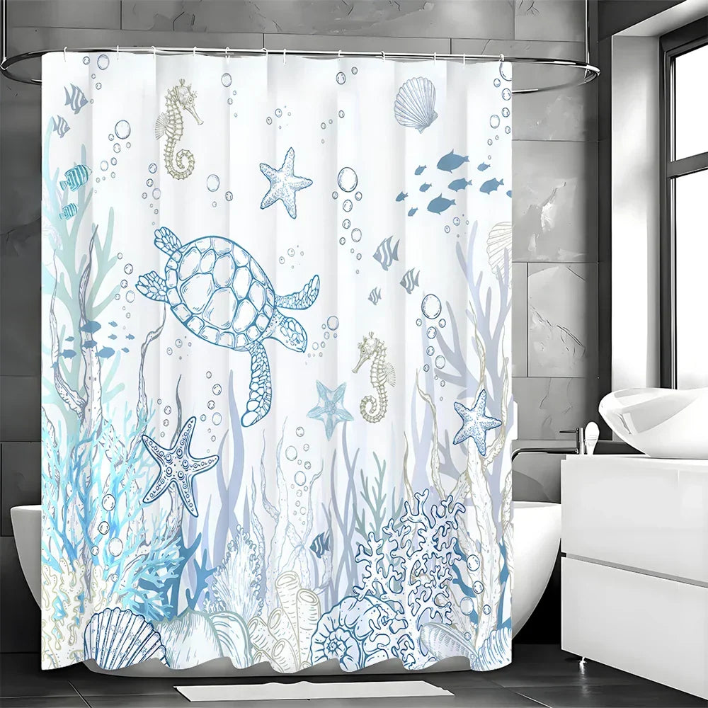 Polyester Shower Curtain - Waterproof Design with Turtle Theme