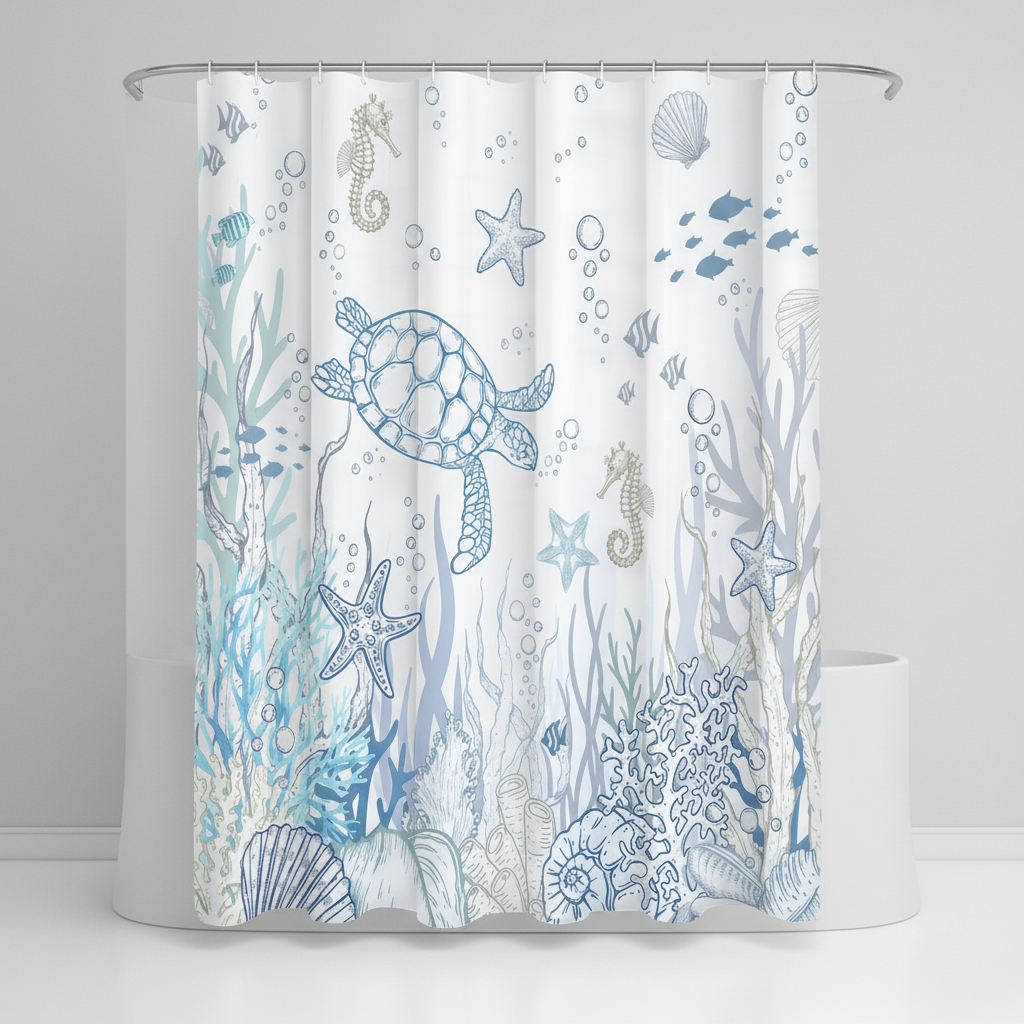 Polyester Shower Curtain - Waterproof Design with Turtle Theme
