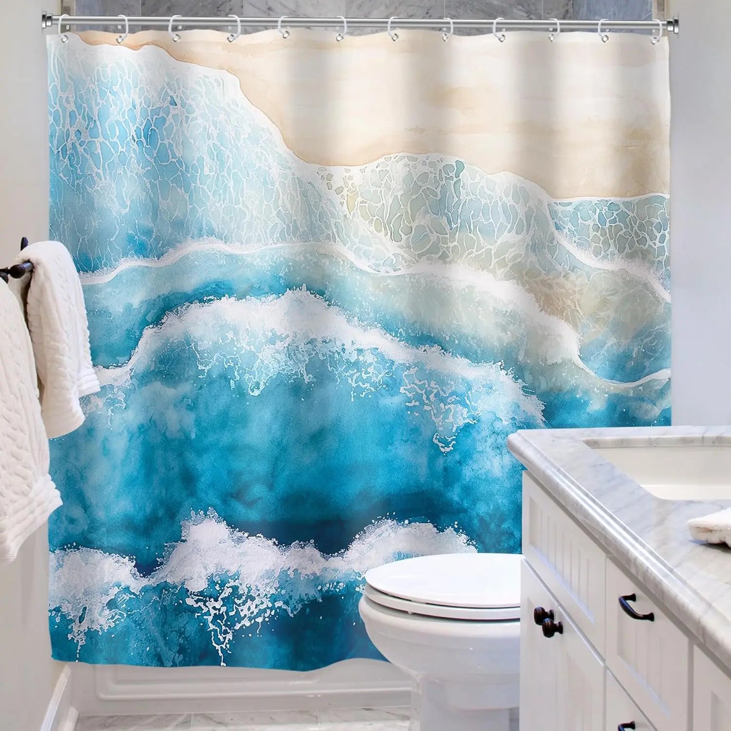 Coastal Waterproof Shower Curtain in Polyester