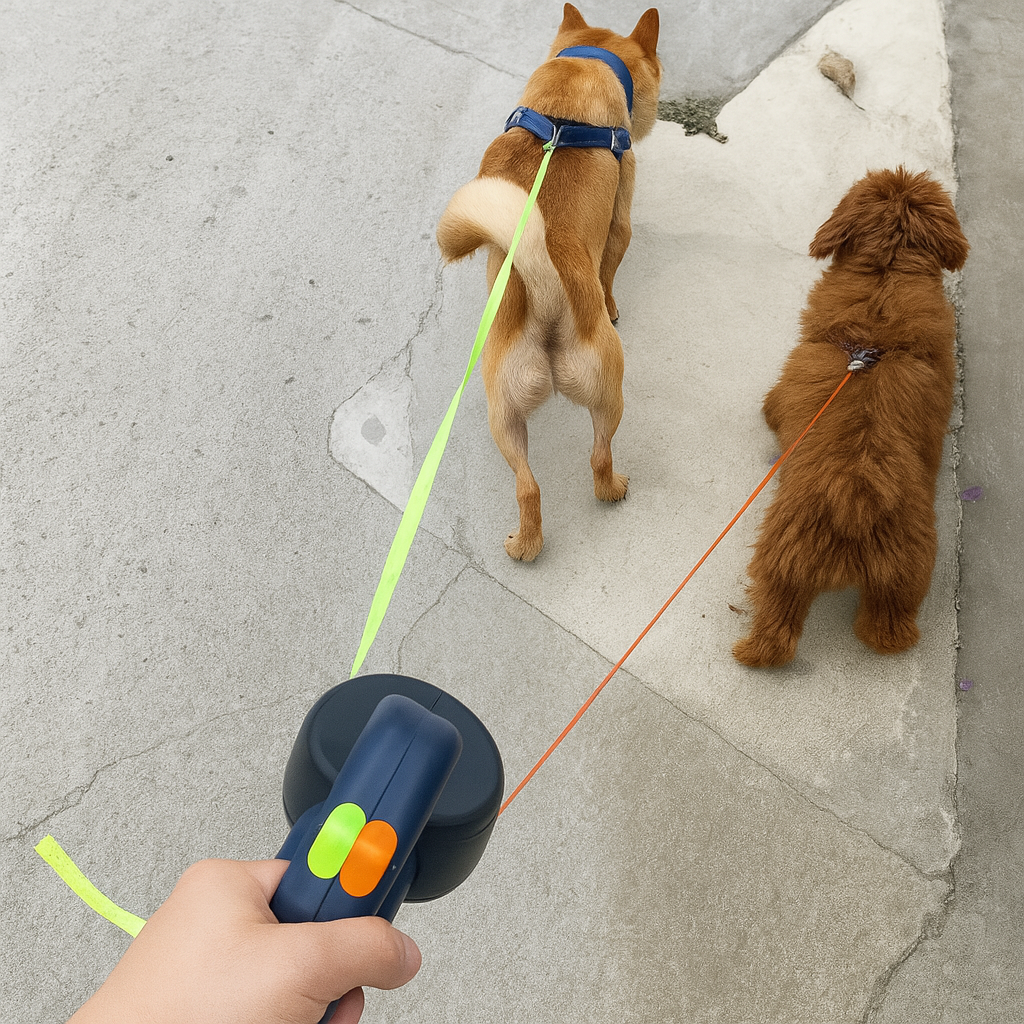 PawFlex | Dual Retractable Dog Leash with 360° Rotation & Safety Features