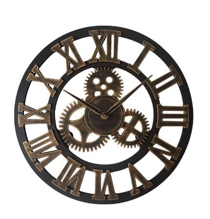 Wooden Wall Clock in Retro Industrial Style – Ironwood Finish
