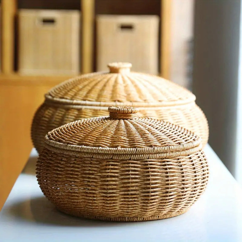 Chic Rattan Organizer with Lid | Stylish Storage Basket