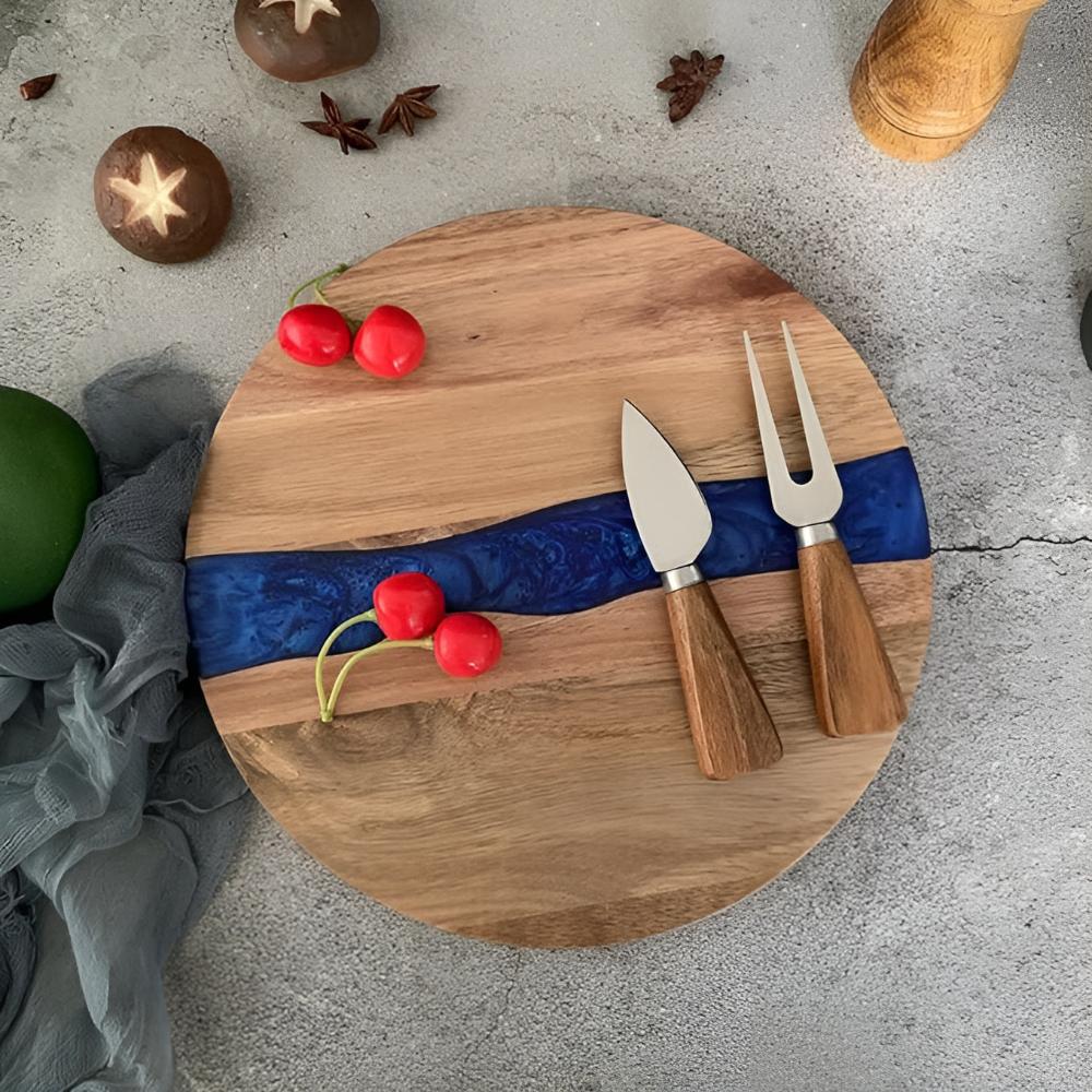 Elegant Round Acacia Wood Cutting Board with Resin Inlay