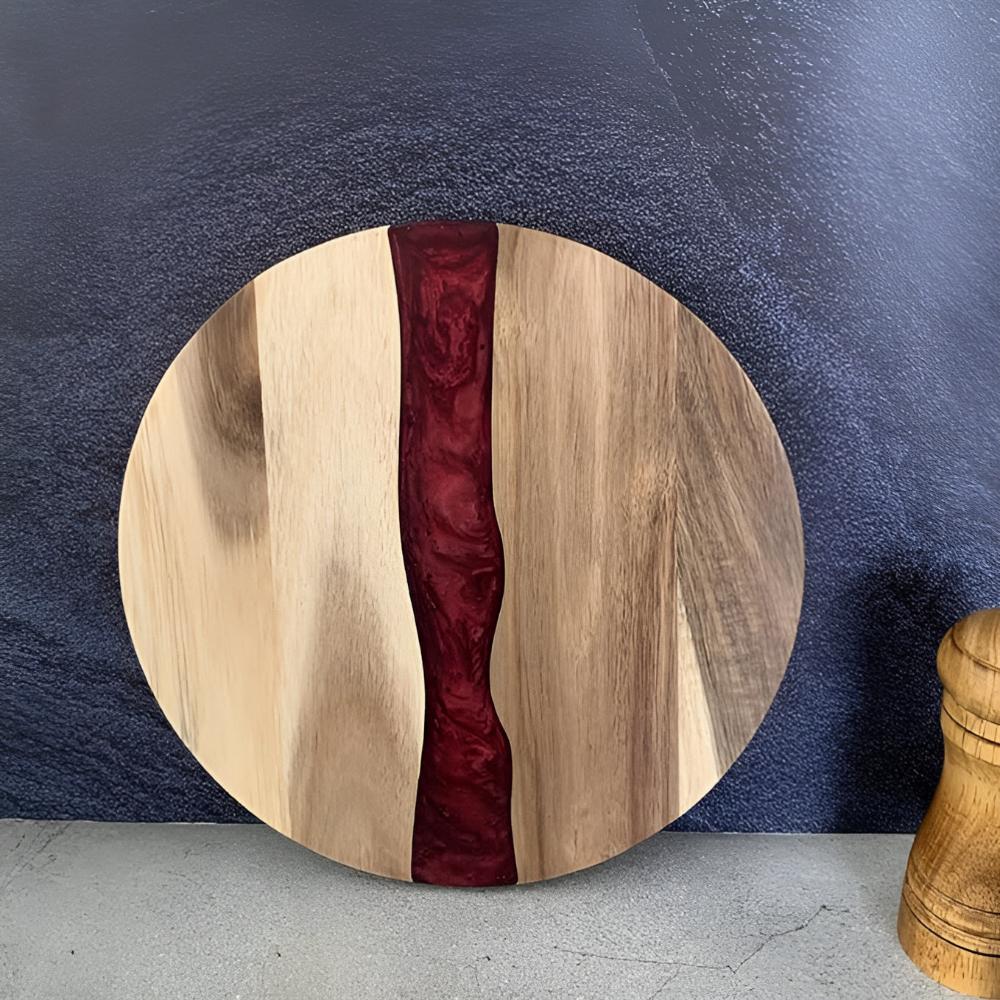 Elegant Round Acacia Wood Cutting Board with Resin Inlay