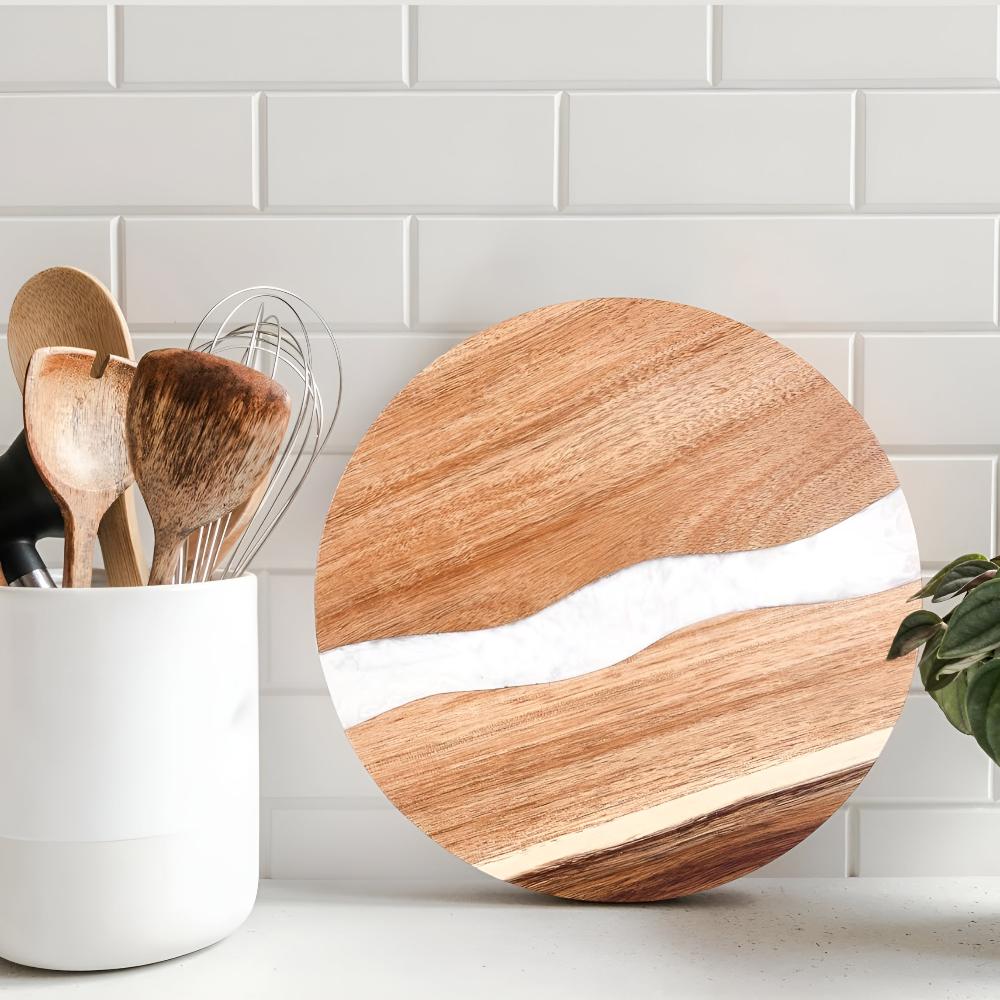 Elegant Round Acacia Wood Cutting Board with Resin Inlay