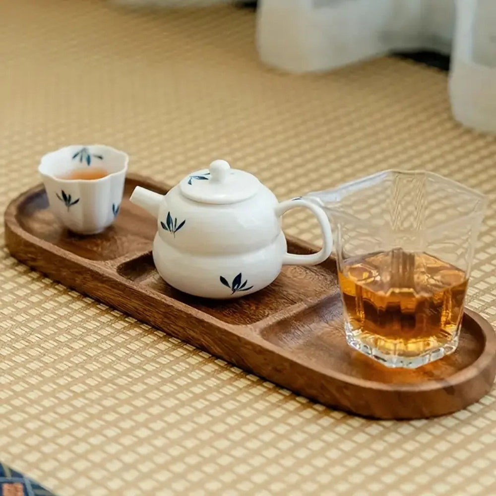 Elegant Divided Wood Serving Tray with Easy-Grip Handles